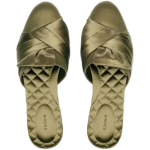 Birdies The Songbird Women's Khaki Green  Satin Quilted Mules Size 8