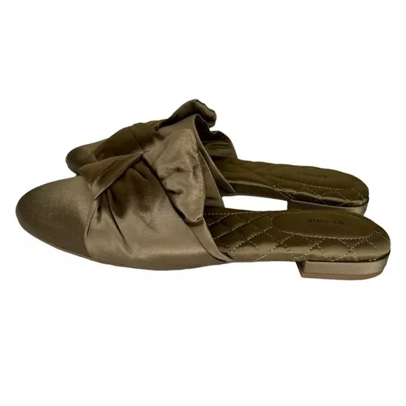 Birdies The Songbird Women's Khaki Green  Satin Quilted Mules Size 8
