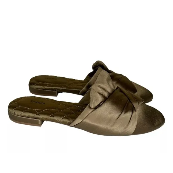 Birdies The Songbird Women's Khaki Green  Satin Quilted Mules Size 8