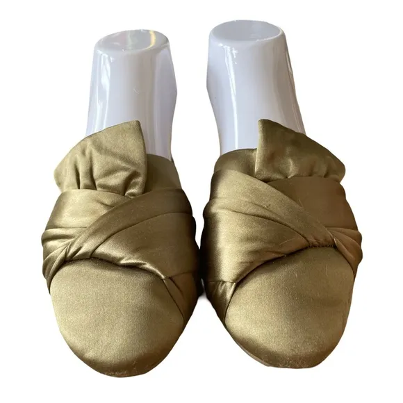 Birdies The Songbird Women's Khaki Green  Satin Quilted Mules Size 8