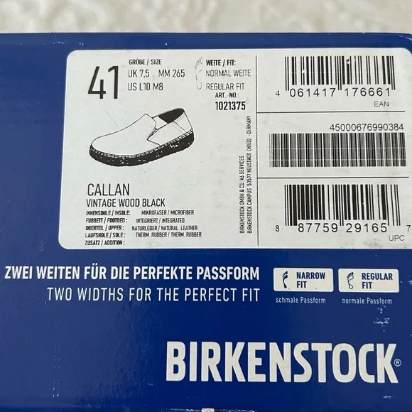 BIRKENSTOCK Callan Natural Leather Vintage Wood Black Regular 41 (L10, M8) NIB