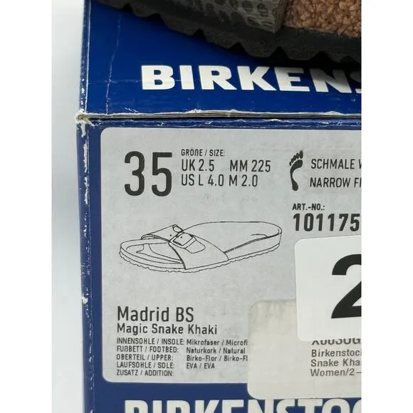 Birkenstock Flip Flops Sandals Madrid khaki Magic Snake Women's Size US4 EU35
