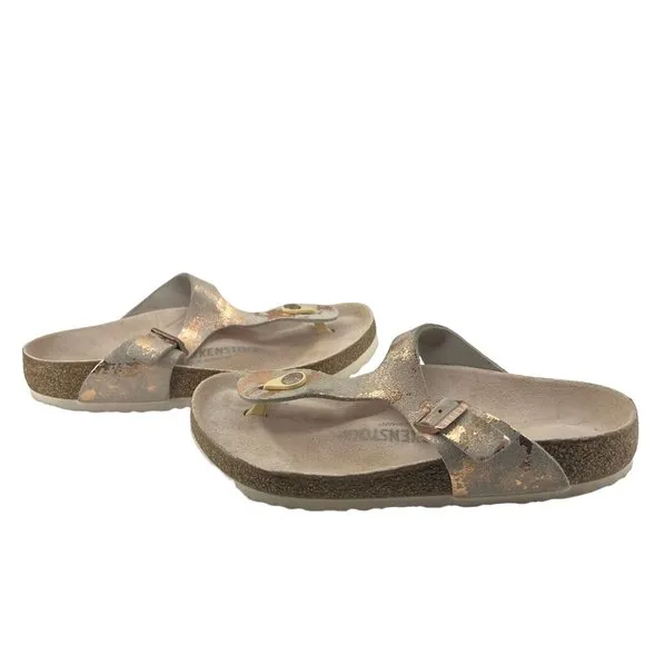 Birkenstock Gizeh Thongs Metallic Rose Leather Shoes Flip Flops Sandals Size 38