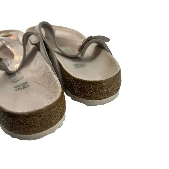 Birkenstock Gizeh Thongs Metallic Rose Leather Shoes Flip Flops Sandals Size 38