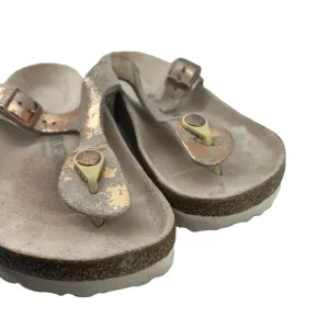 Birkenstock Gizeh Thongs Metallic Rose Leather Shoes Flip Flops Sandals Size 38