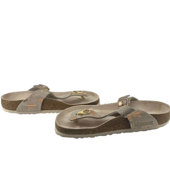 Birkenstock Gizeh Thongs Metallic Rose Leather Shoes Flip Flops Sandals Size 38