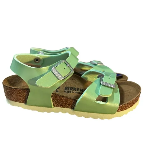 BIRKENSTOCK Kids Rio Leather Sandals in Electric Metallic Mineral Sz 8.0