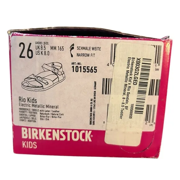 BIRKENSTOCK Kids Rio Leather Sandals in Electric Metallic Mineral Sz 8.0