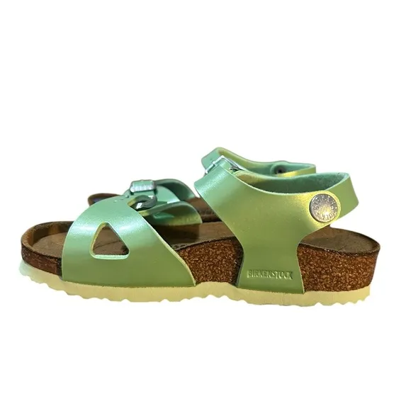 BIRKENSTOCK Kids Rio Leather Sandals in Electric Metallic Mineral Sz 8.0