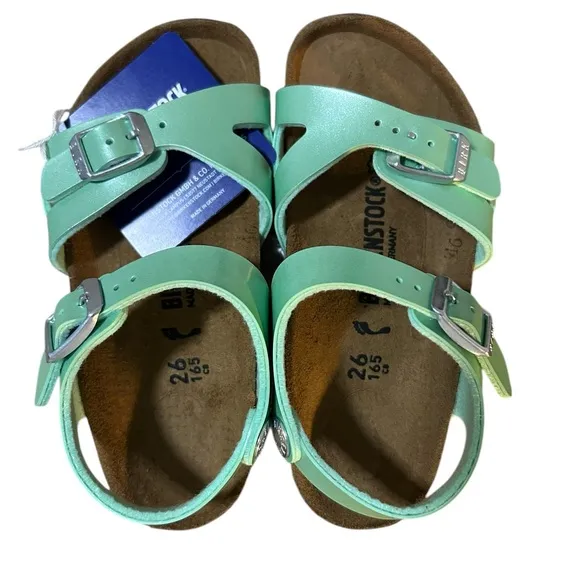BIRKENSTOCK Kids Rio Leather Sandals in Electric Metallic Mineral Sz 8.0