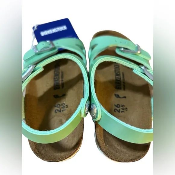 BIRKENSTOCK Kids Rio Leather Sandals in Electric Metallic Mineral Sz 8.0