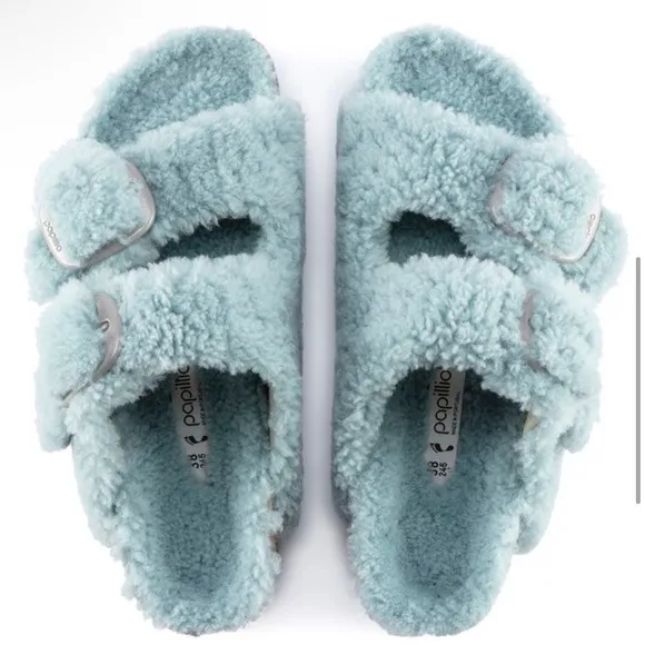 Birkenstock NWT Arizona Big Buckle Shearling Teddy Faded Aqua -- Size 9 (EU 40)