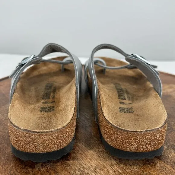 Birkenstock Sandals Wm 7 (38) Metallic Silver Faux Leather Flip Flops Mayari