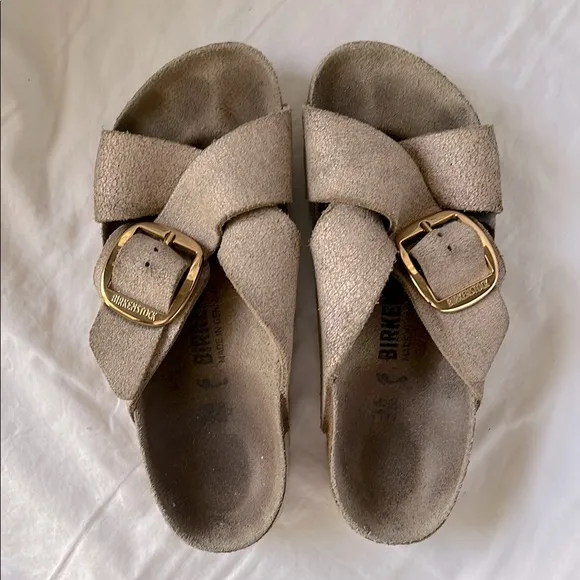 Birkenstock Tan Suede Sandals Sienna Big Buckle