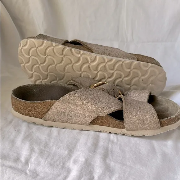Birkenstock Tan Suede Sandals Sienna Big Buckle