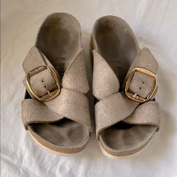 Birkenstock Tan Suede Sandals Sienna Big Buckle