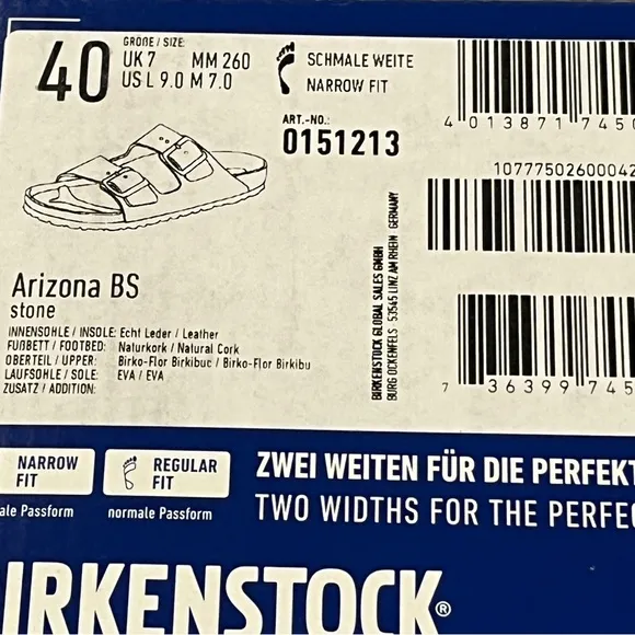 Birkenstock Women’s Arizona Sandals Stone Size 9 US 40 EU Narrow fit