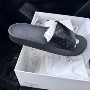 Black Embossed Slide Sandals