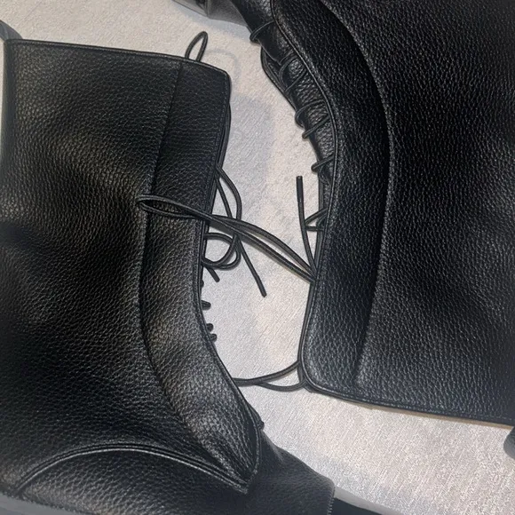 Black Leather Womens Ankle Boots Lace Up Size 41