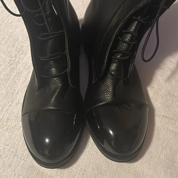 Black Leather Womens Ankle Boots Lace Up Size 41