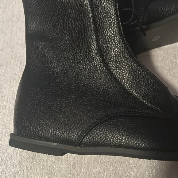 Black Leather Womens Ankle Boots Lace Up Size 41