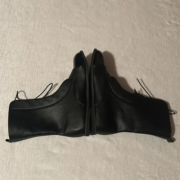 Black Leather Womens Ankle Boots Lace Up Size 41