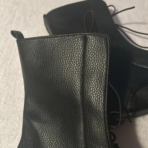 Black Leather Womens Ankle Boots Lace Up Size 41