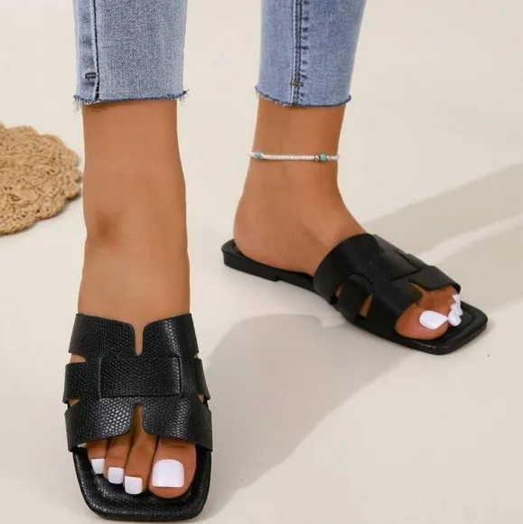 Black Minimalist Sandals with Cage Design