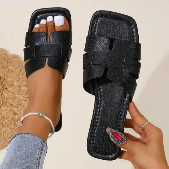 Black Minimalist Sandals with Cage Design