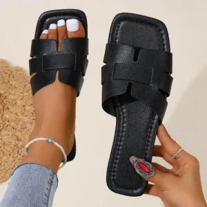 Black Minimalist Sandals with Cage Design