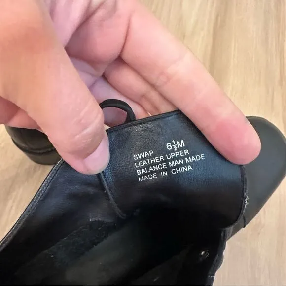 Black Square toe Leather Ankle Boots