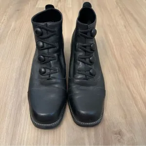 Black Square toe Leather Ankle Boots