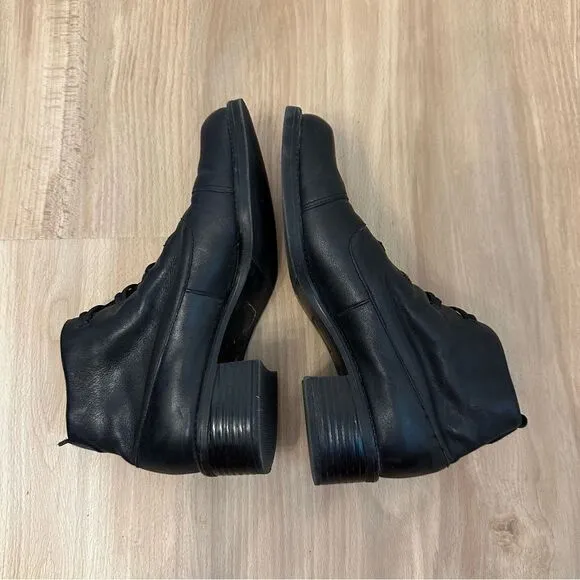 Black Square toe Leather Ankle Boots