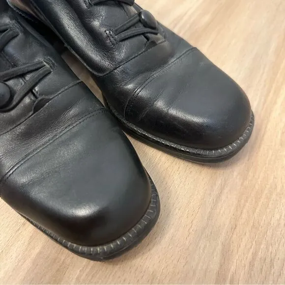Black Square toe Leather Ankle Boots