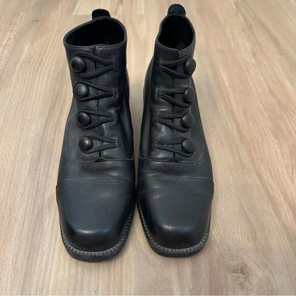Black Square toe Leather Ankle Boots
