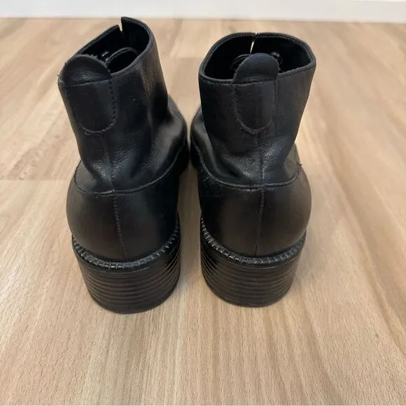 Black Square toe Leather Ankle Boots