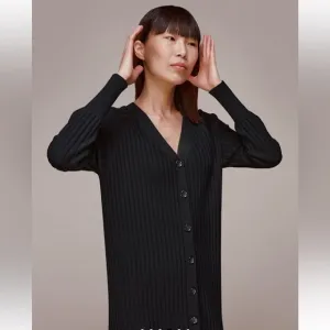 BLACK WHISTLES RIBBED V-NECK NELLY CARDIGAN SWEATER DRESS COTTON BLEND