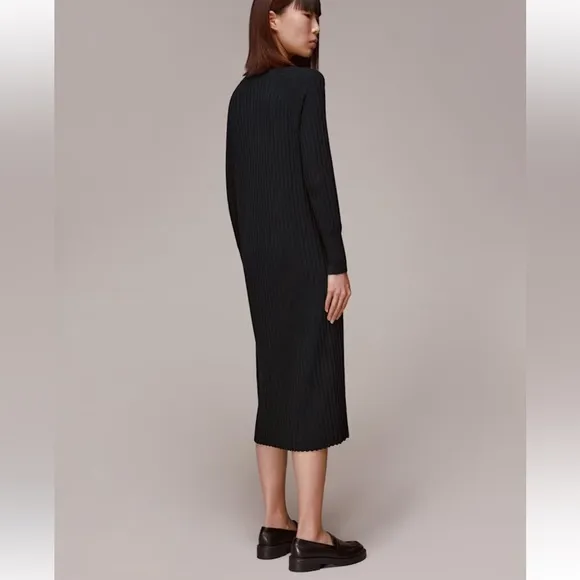 BLACK WHISTLES RIBBED V-NECK NELLY CARDIGAN SWEATER DRESS COTTON BLEND