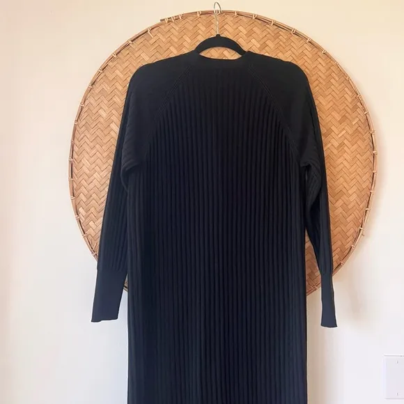 BLACK WHISTLES RIBBED V-NECK NELLY CARDIGAN SWEATER DRESS COTTON BLEND