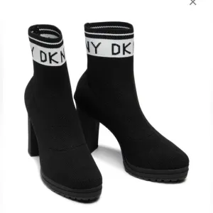 Black DKNY Tessa Sock Ankle Monogram Boots
