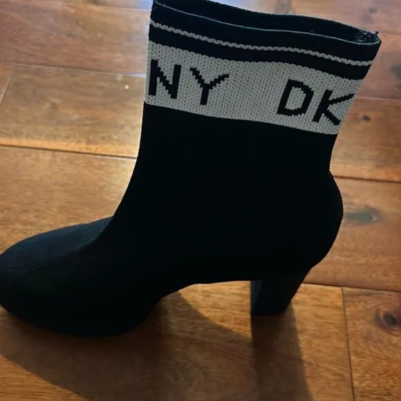 Black DKNY Tessa Sock Ankle Monogram Boots