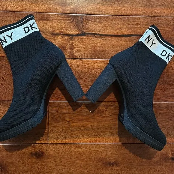 Black DKNY Tessa Sock Ankle Monogram Boots