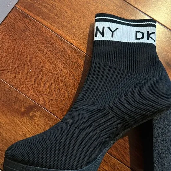 Black DKNY Tessa Sock Ankle Monogram Boots