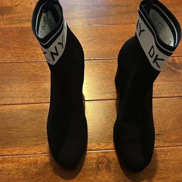 Black DKNY Tessa Sock Ankle Monogram Boots