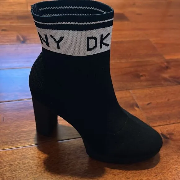 Black DKNY Tessa Sock Ankle Monogram Boots