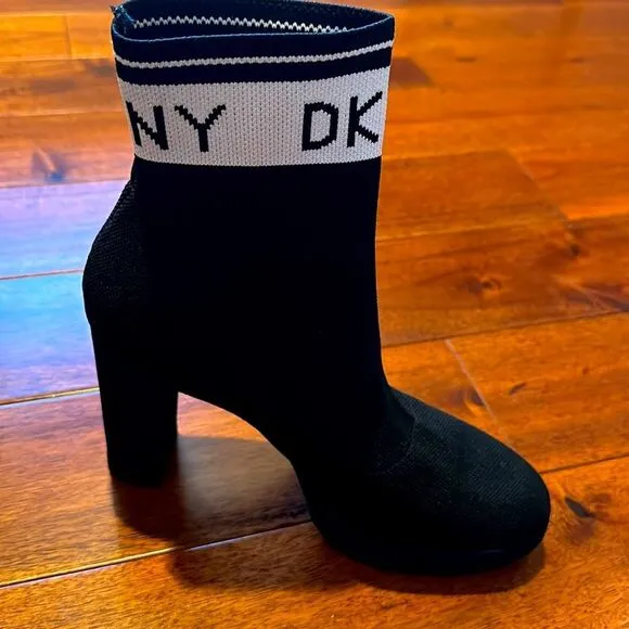Black DKNY Tessa Sock Ankle Monogram Boots