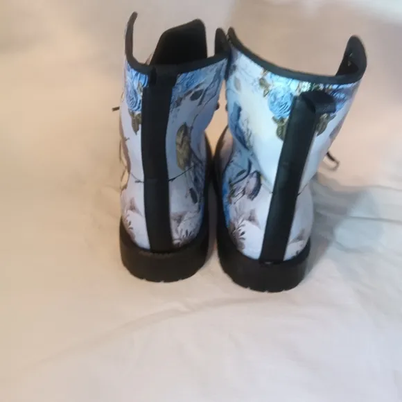 Blue Alice in Wonderland Boots White Rabbit Mad Hatter Combat Boots Size 38 7