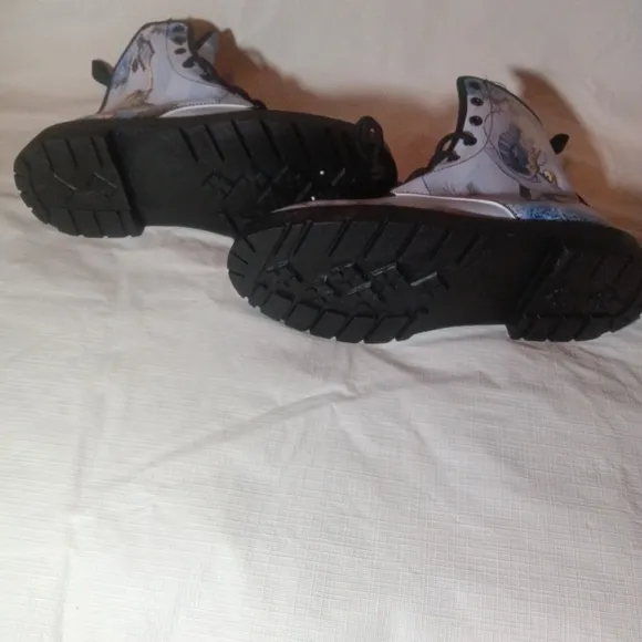 Blue Alice in Wonderland Boots White Rabbit Mad Hatter Combat Boots Size 38 7