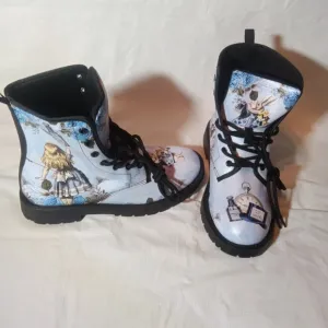 Blue Alice in Wonderland Boots White Rabbit Mad Hatter Combat Boots Size 38 7