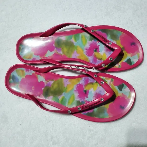 Blumarine Beachwear Pink Floral Flip Flops Sandals Sz 40 US Sz 10